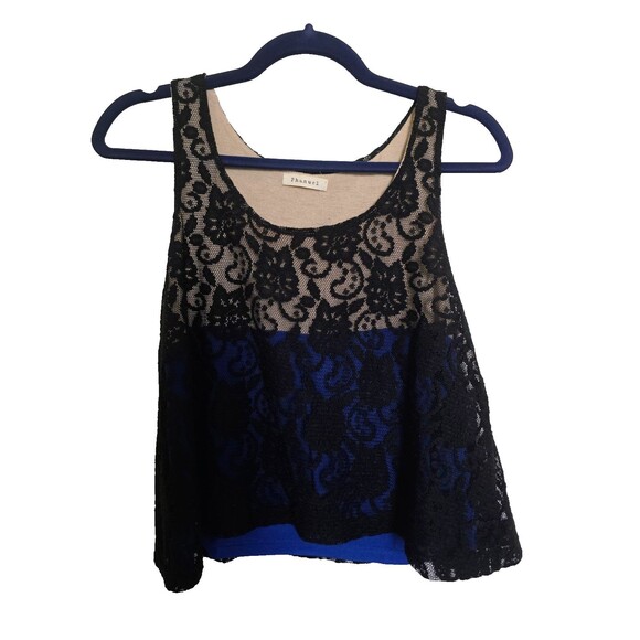 Phanuel Sleeveless Lace Overlay Top Black Nude Blue Layered Tank Small - Picture 1 of 6
